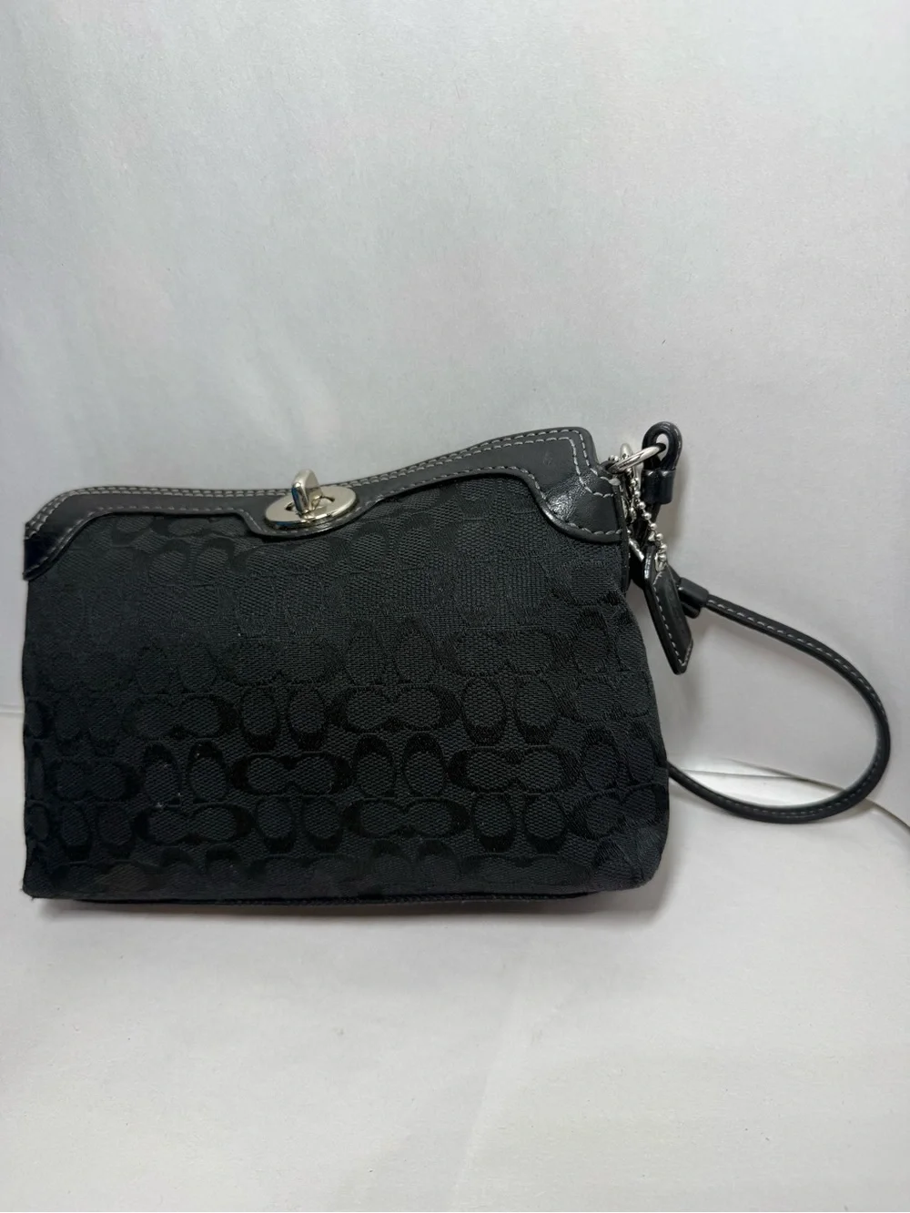 Coach Black Signature Canvas Turn-Lock Wristlet